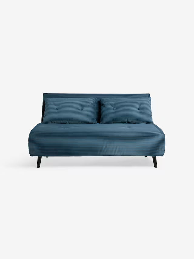 Large Haru 2 Seater Sofa Bed in Steel Blue Corduroy