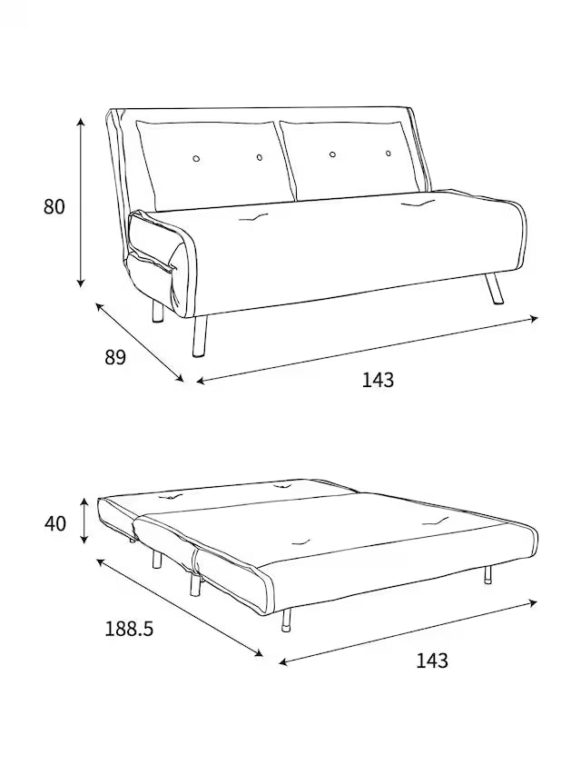 Large Haru 2 Seater Sofa Bed in Steel Blue Corduroy