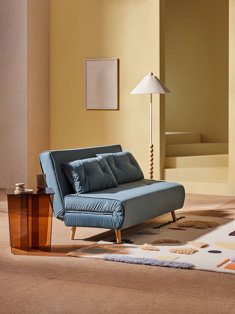 Large Haru 2 Seater Sofa Bed in Steel Blue Corduroy